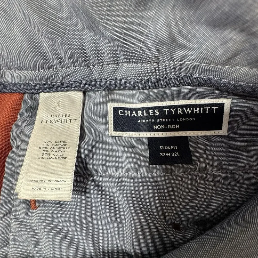 Charles Tyrwhitt Rust Chinos 32x32 Hemmed 29 Slim Fit Non Iron Pants NEW NWT - Picture 8 of 9